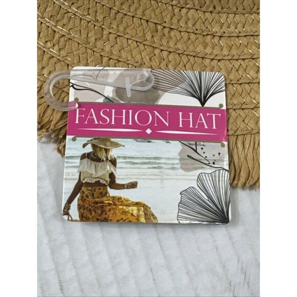 Fashion Hat Woven Sun Hat Fringed Grosgrain Ribbon Band NWT Tan Black 9034 - Picture 13 of 15